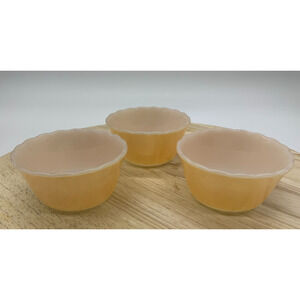 Vintage Set Of 3 Fire King Custard Cups Bowls Ramekins Peach Lustre 6oz #424 USA